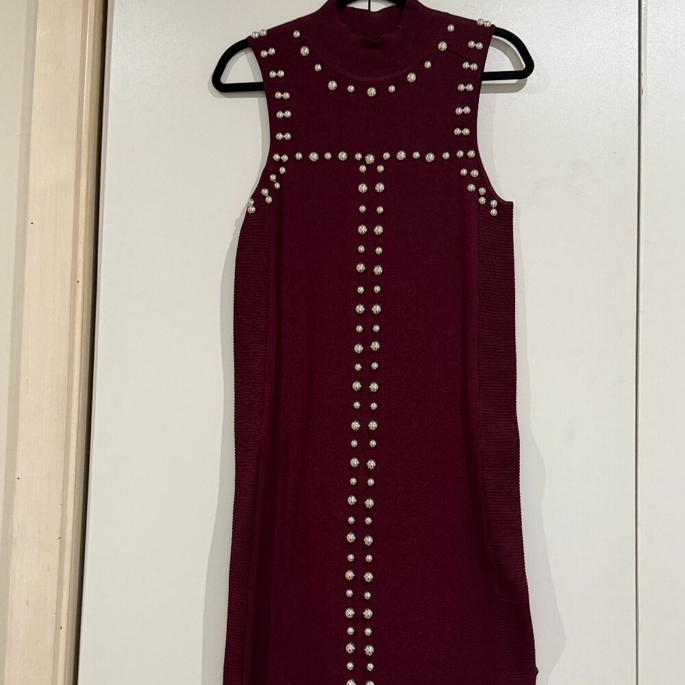 Maroon knit dress with silver studs